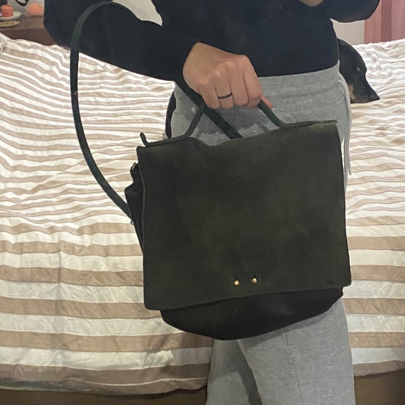 Suede + leather grey shoulder/messenger bag - Picture 6 of 11